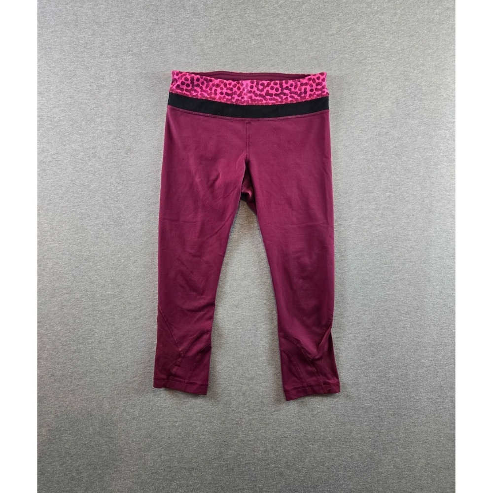 Lululemon Run Inspire Crop II Leggings Womens 6 Dashing Purple With Pink Leopard